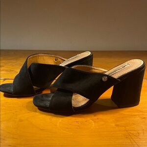 Black Suede Women's Block Heel Sandals, Size 39 / 8.5